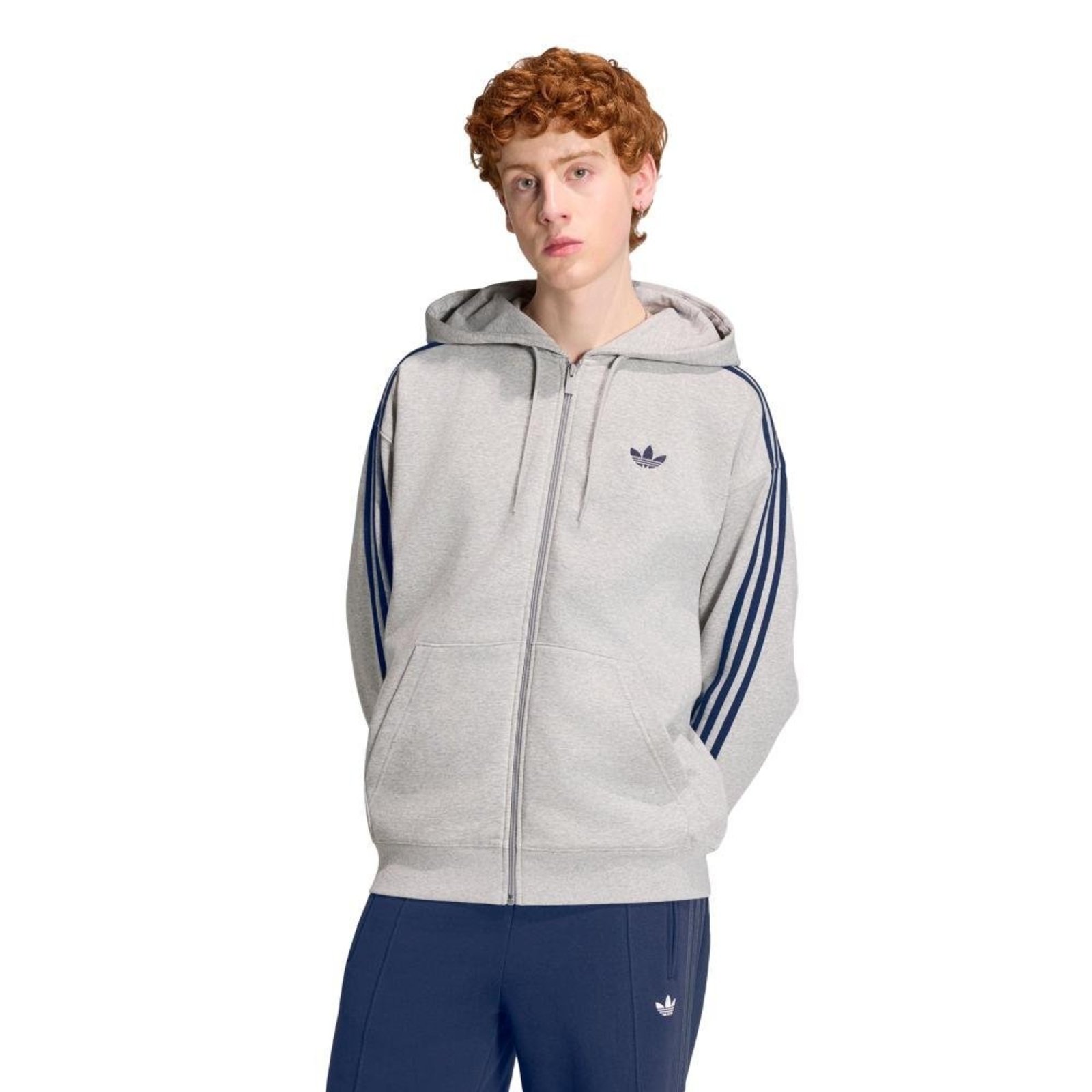 Moletom com Capuz Adidas Adicolor Oversized com Zíper Total adidas Originals Cinza