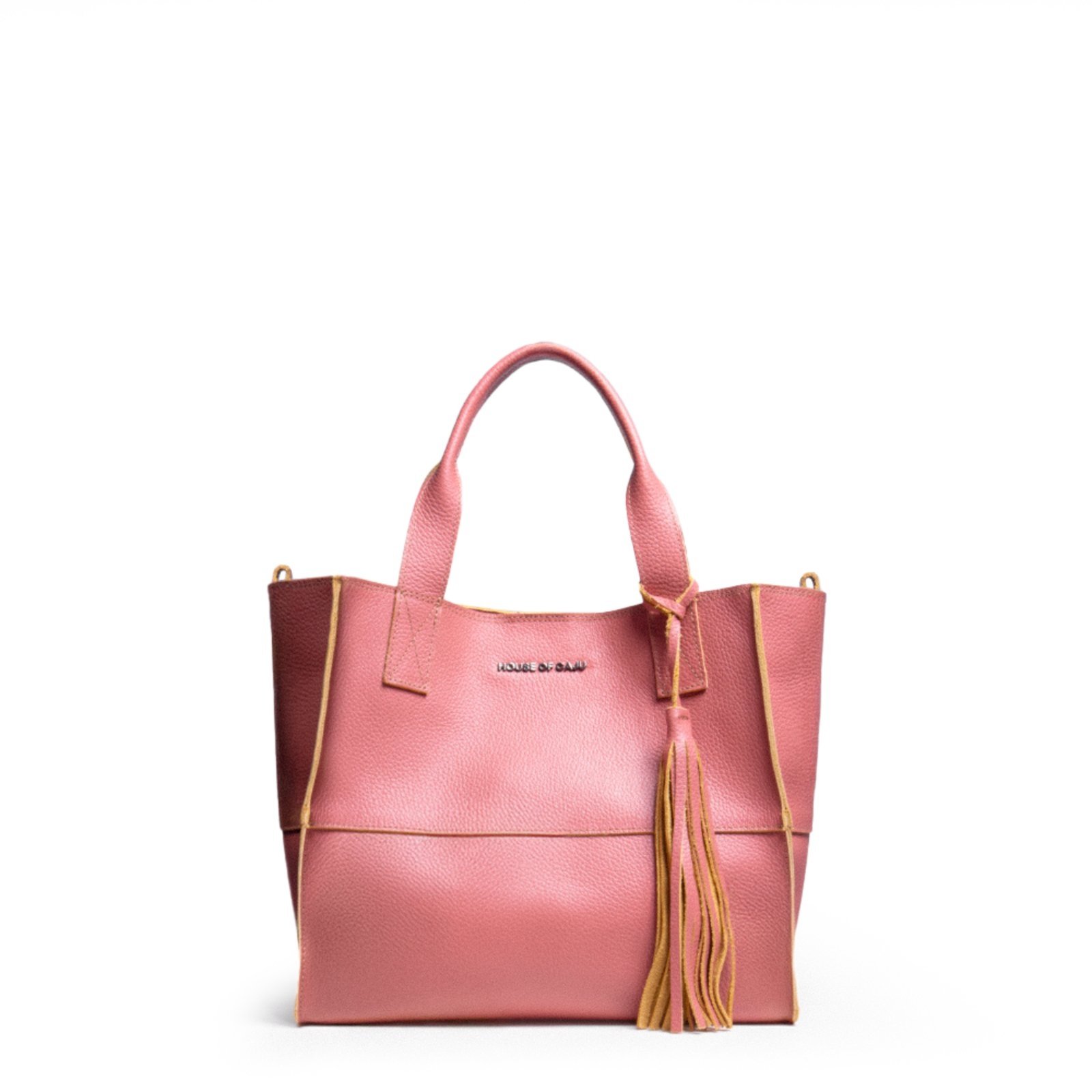 Bolsa Feminina Em Couro Alça De Mão Rosê Com Amarelo “Nêida Alcântra”””