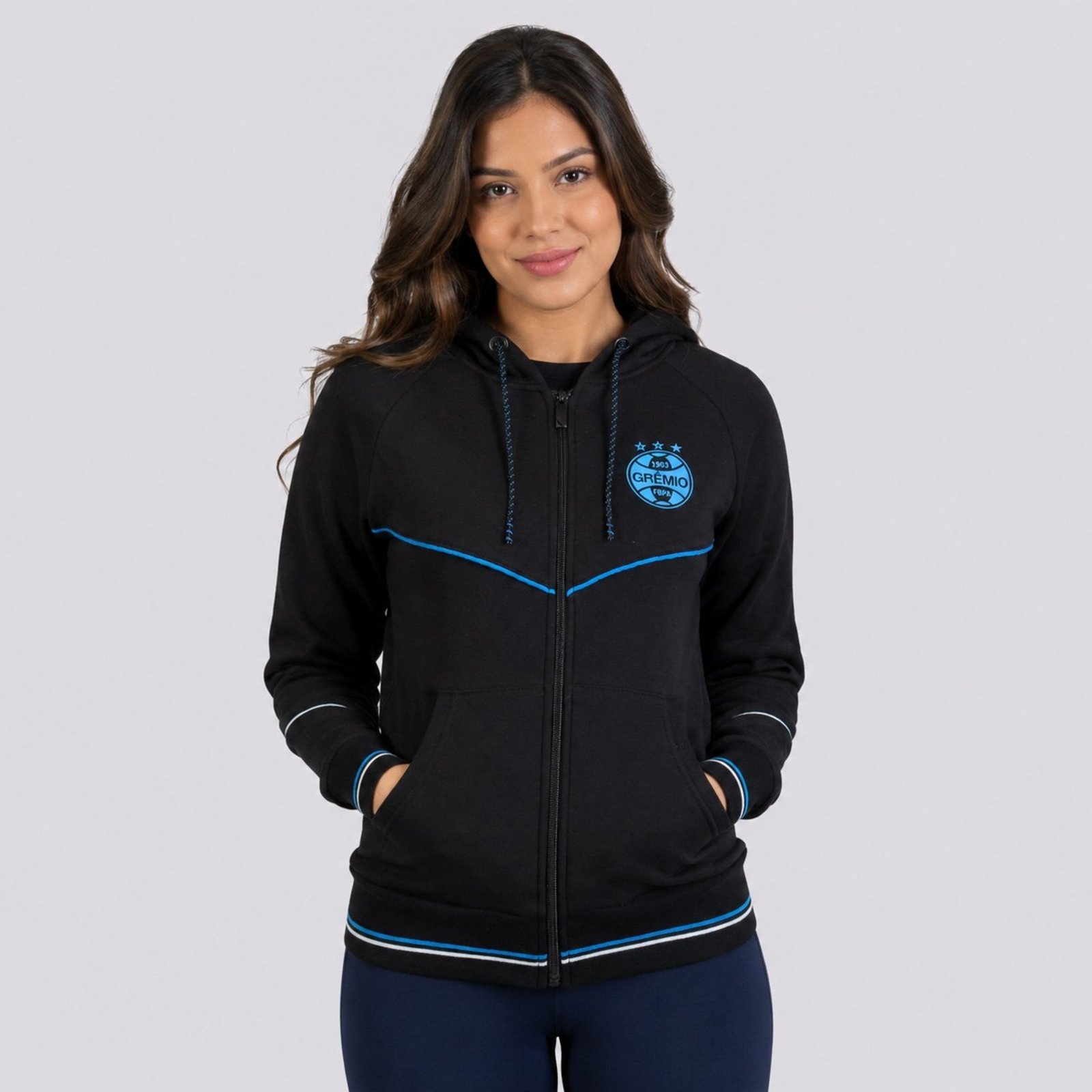 Jaqueta Grêmio Moletom Cuts Feminina Preta