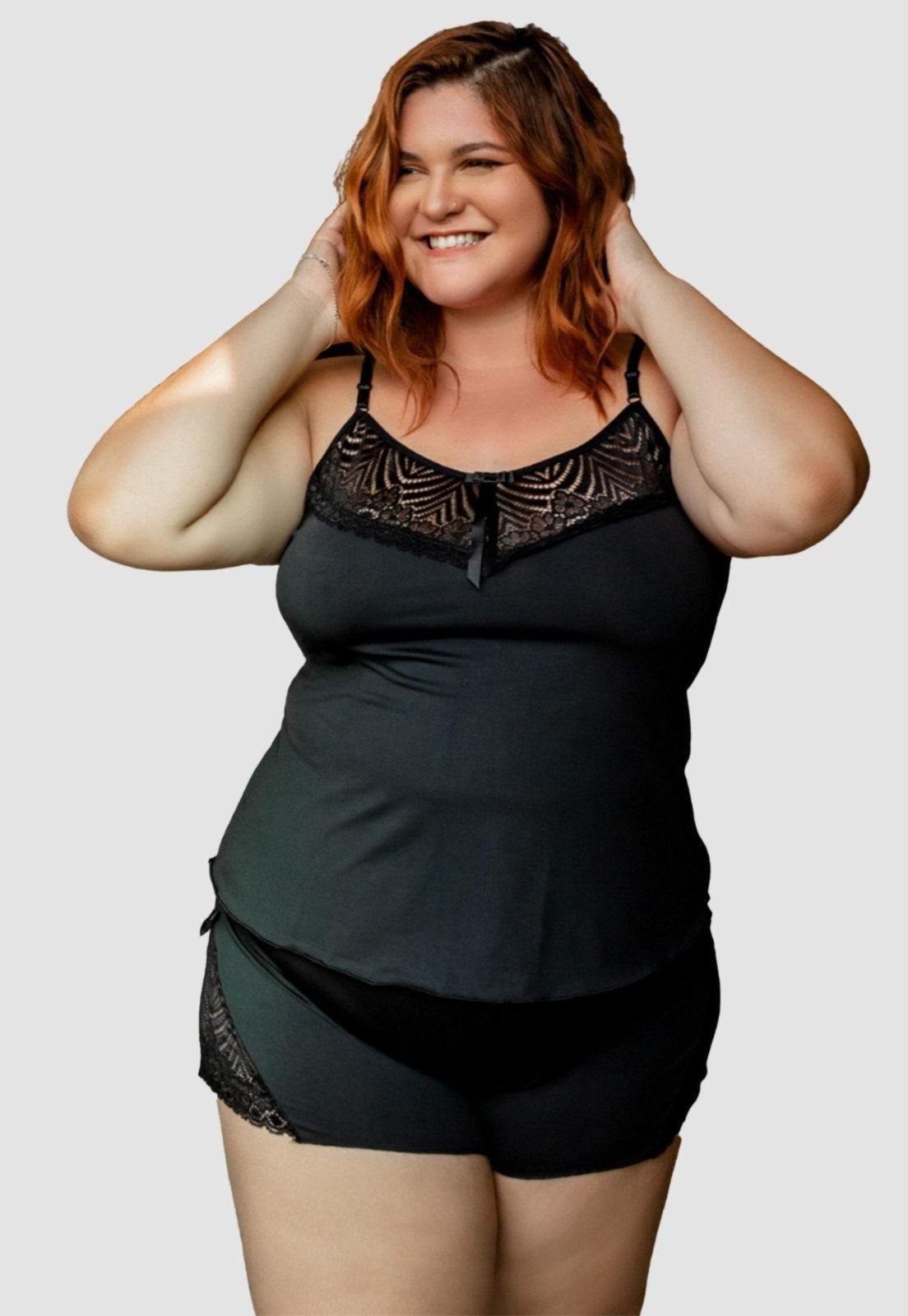 Baby Doll Plus Size Bella Fiore Modas Liganete Com Renda Feminino Preto