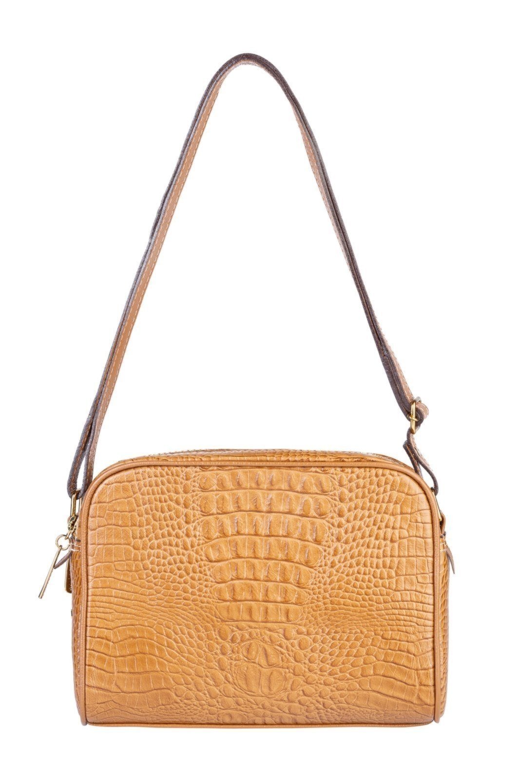 Bolsa quadrada de couro croco Daiana - Caramelo