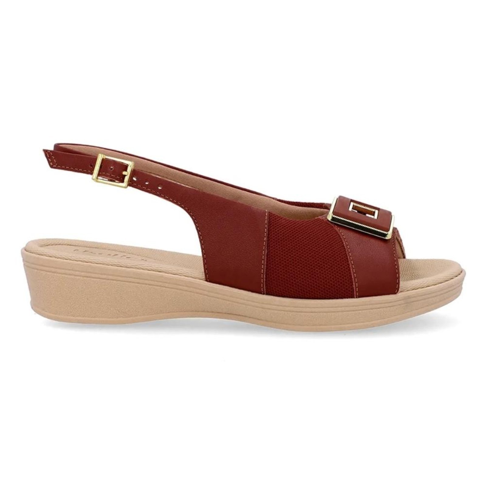 Sandália Usaflex Feminina Slingback Salto Anabela Couro Casual Joanetes UD04003 Laranja