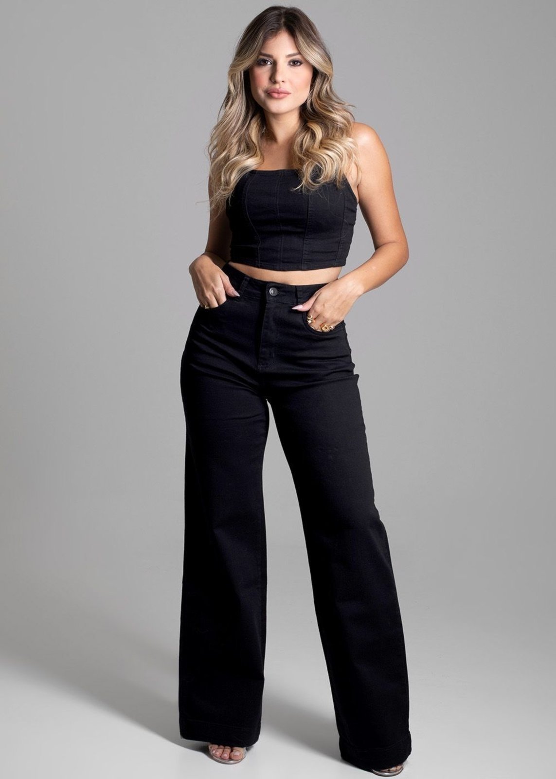 Calça Sarja Sawary Wide Leg – 275028 – Preto – Sawary