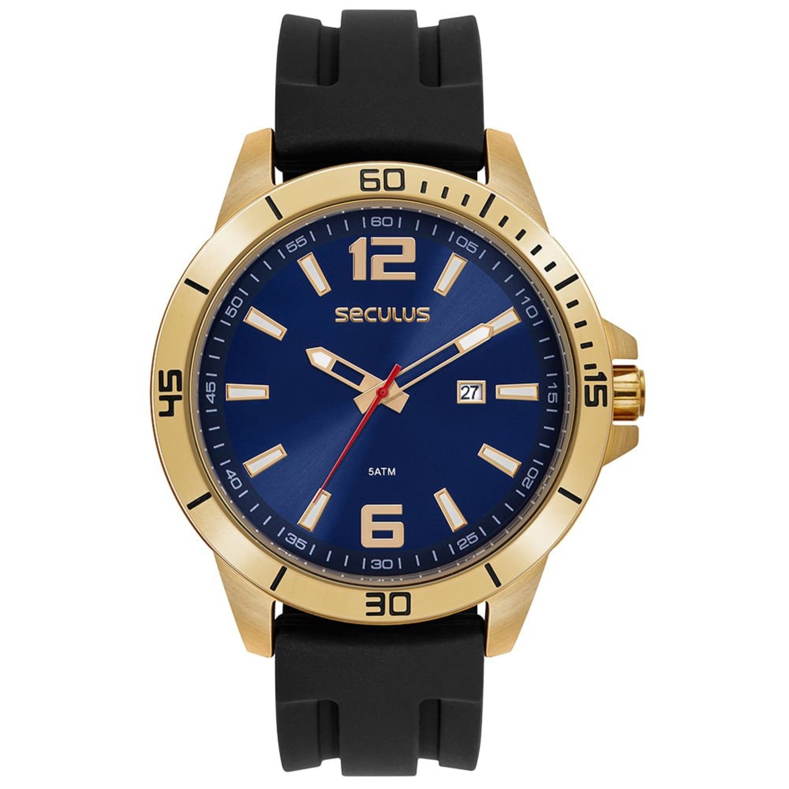Relógio Seculus Masculino Calendário Azul Pulseira Silicone Seculus