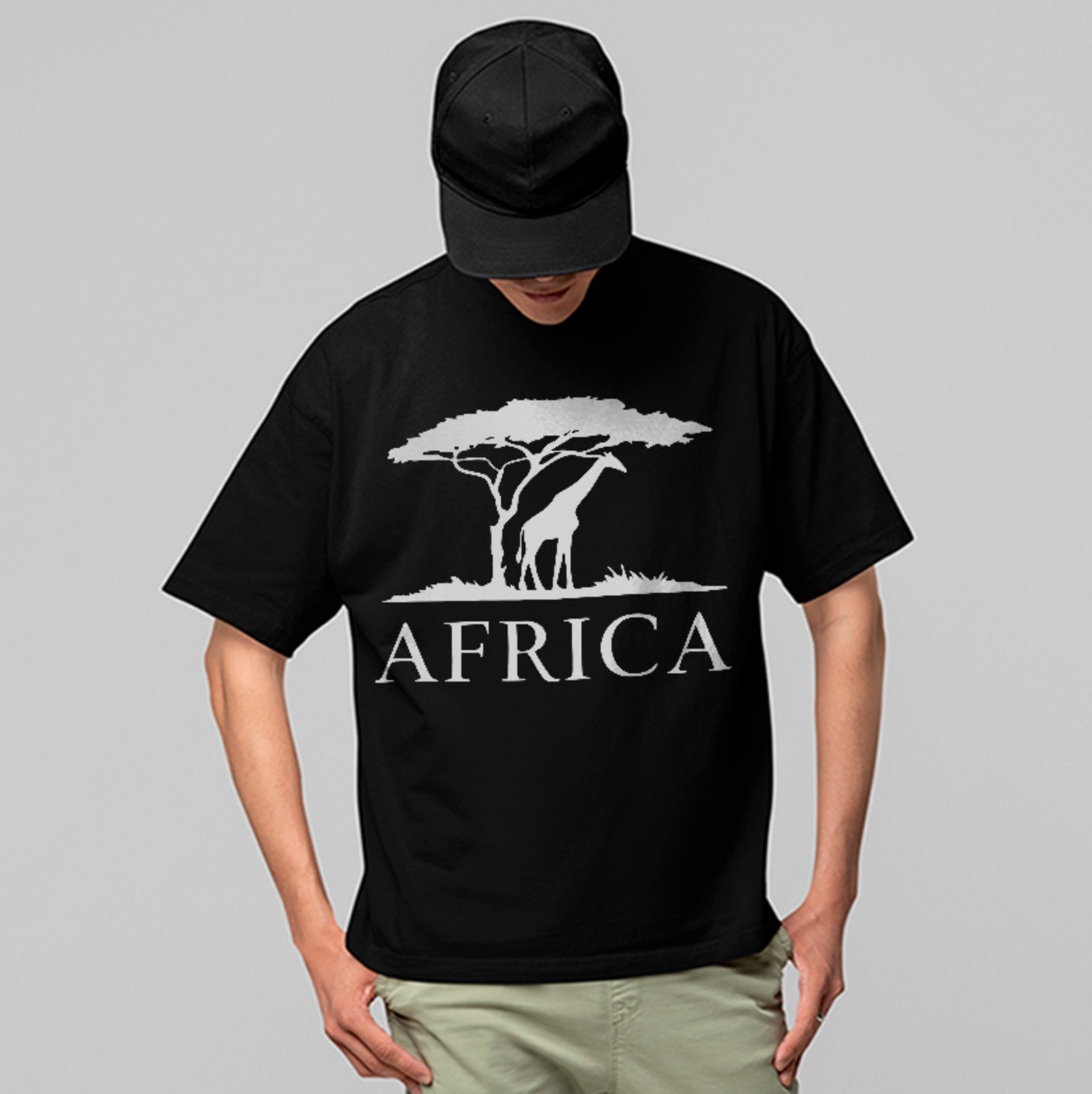 Camiseta Oversized Premium Africa Savanna Safari Unissex Preto