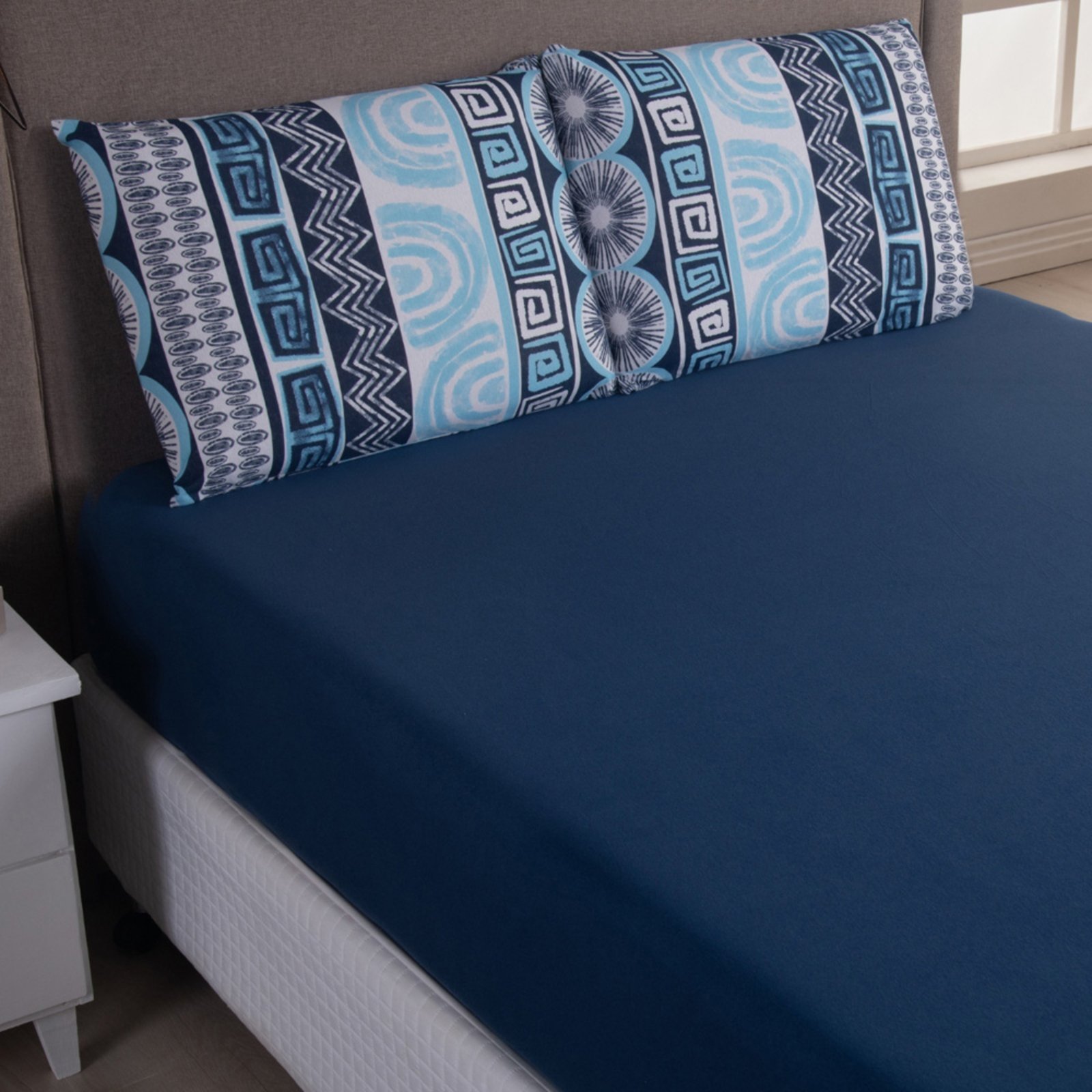Jogo Cama Lençol Casa Scarpa Sonnet Queen Malha Estampada Algodão 3 Peças - Geométrico - Azul Marinho
