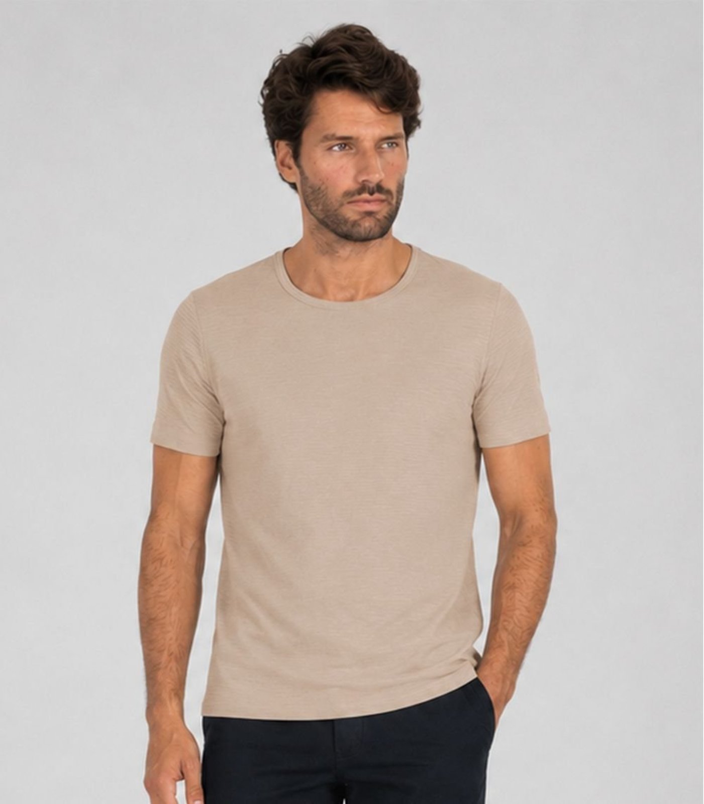 Camiseta Masculina Meia Malha Texturizada Select Bege