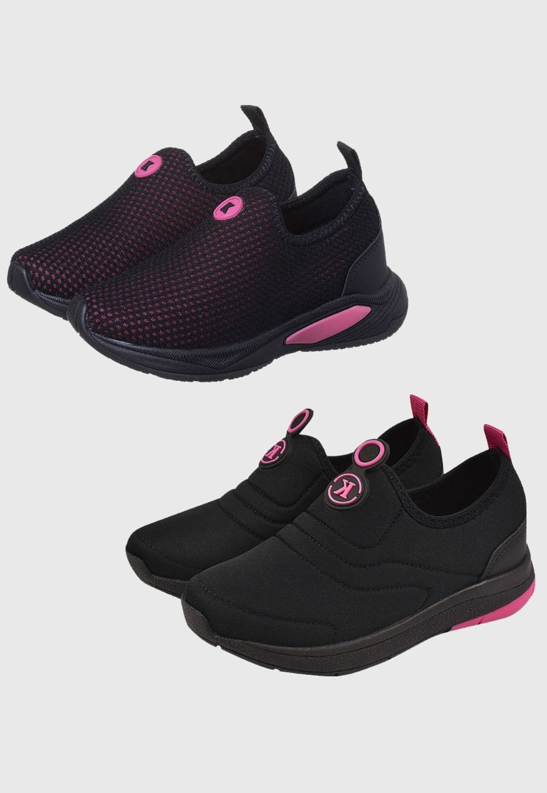 Infantil – Kit 2 Pares Tênis Calce Facil Menina Preto Pink K Telinha e Preto Pink K Bordado tep