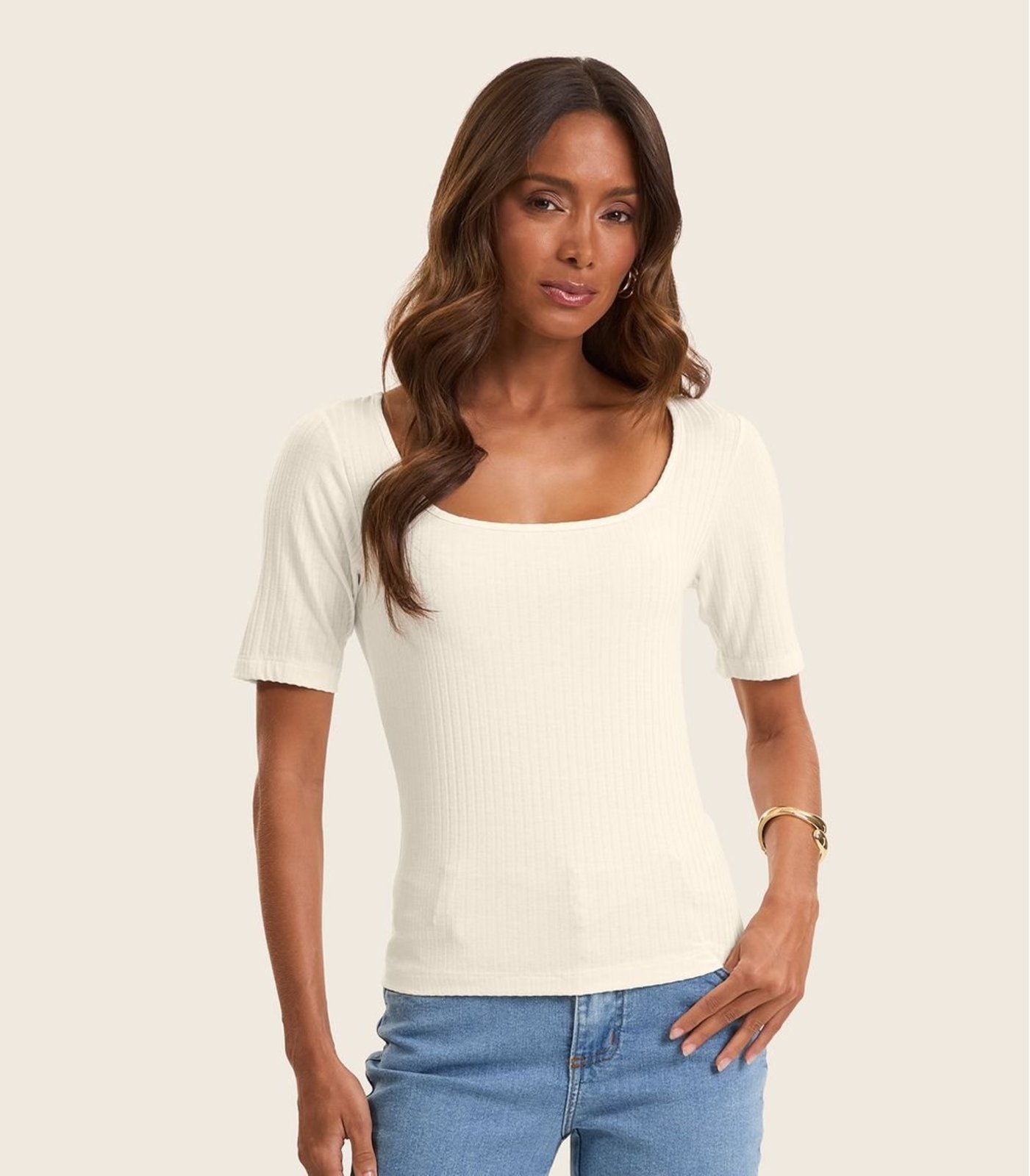 Vista 3 Blusa em Ribana Canelada Rovitex Rovitex Básicos marrom Rovitex Básicos marrom