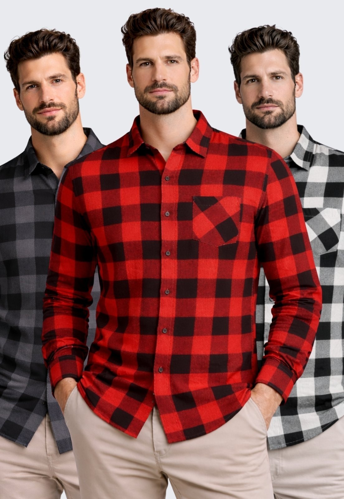 Kit 3 Camisa Xadrez Masculina Manga Longa Daze Modas Vermelha Branca Chumbo