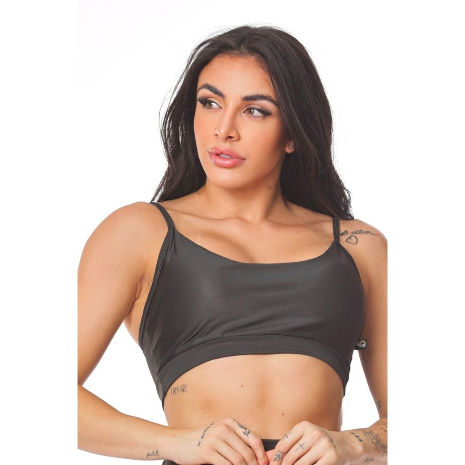 Top Fitness Básico em Suplex com Alças Moda Esportiva Feminina Preto