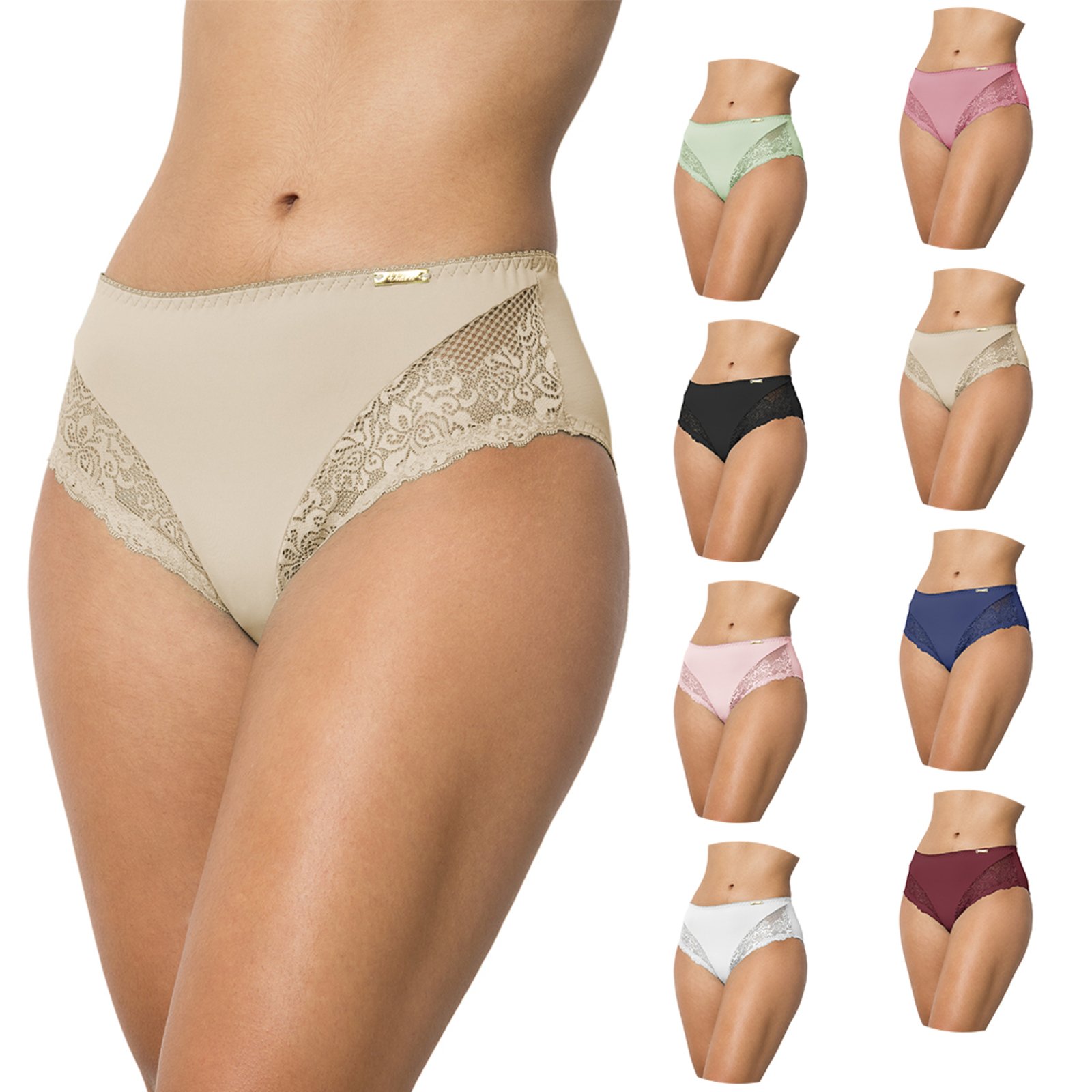 Kit 6 Tangas Gabi Lingerie Cintura Alta Detalhes em renda nas laterais Forro 100% Algodão Confortável