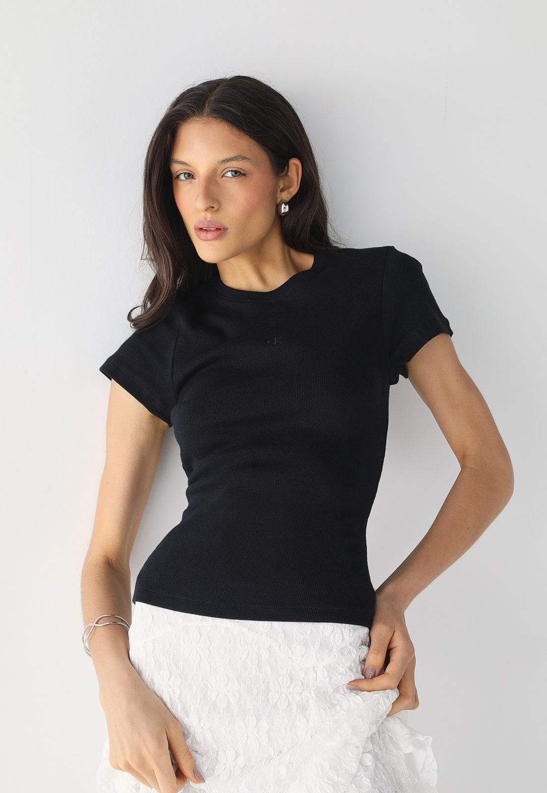 Blusa Feminina Calvin Klein Jeans Ribana Decote Careca Preta