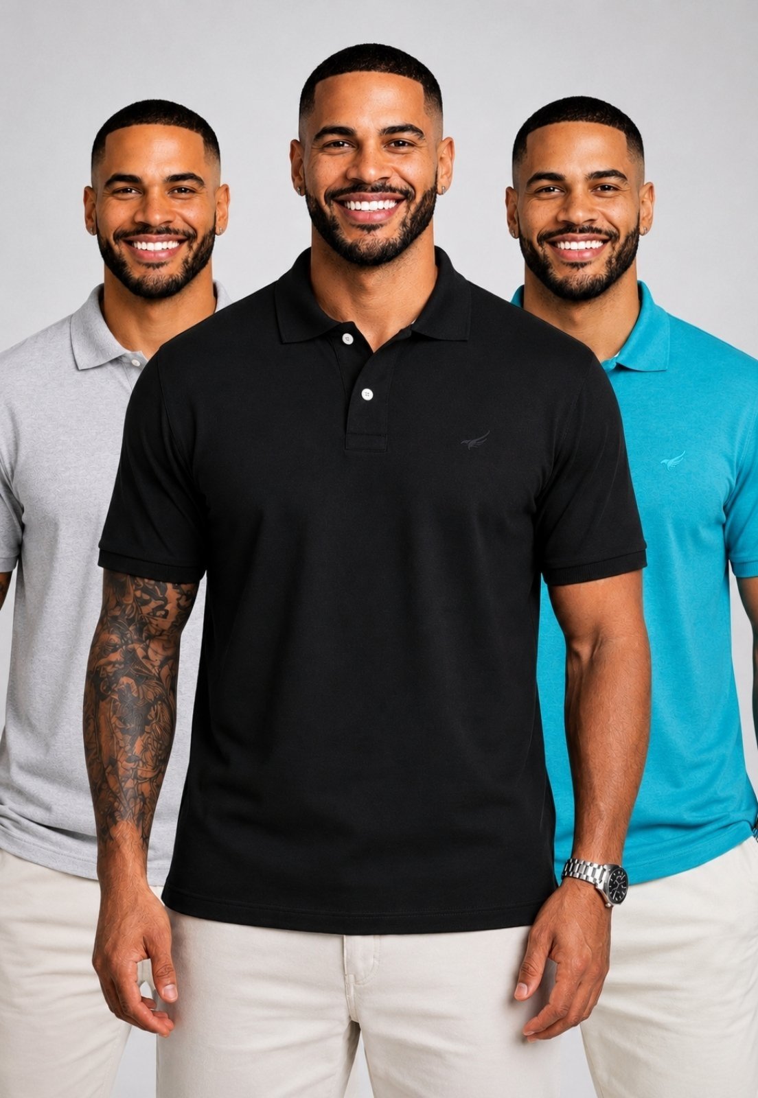 Kit 3 Camisa Polo Masculina Algodão Piquet Daze Modas Verde Preto Cinza