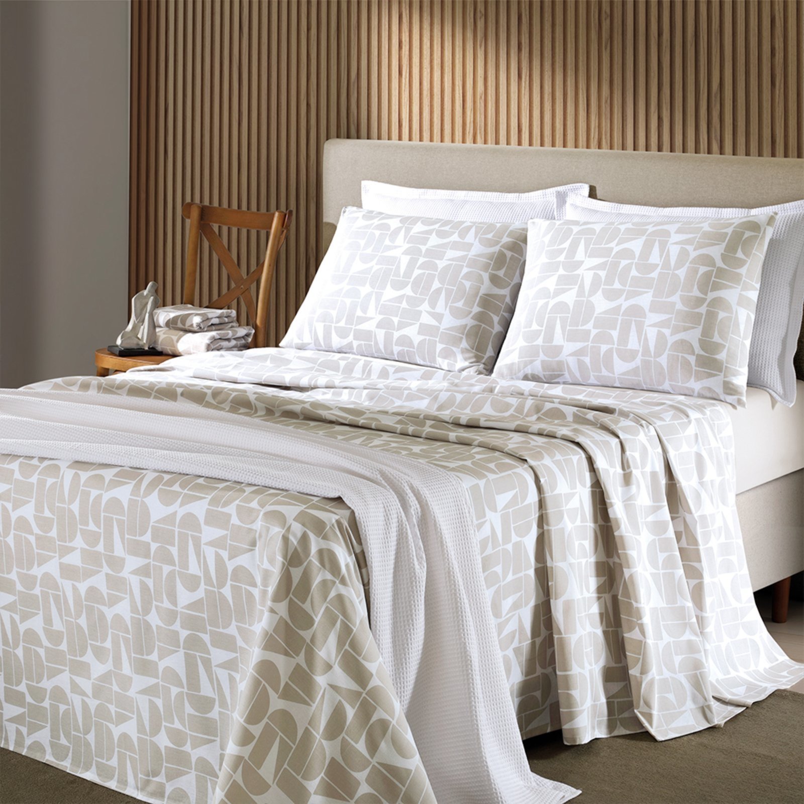 Jogo de Cama Dohler Casal Algodão 4 peças Lençol com Elástico Percal 130 Fios 138x188x35cm