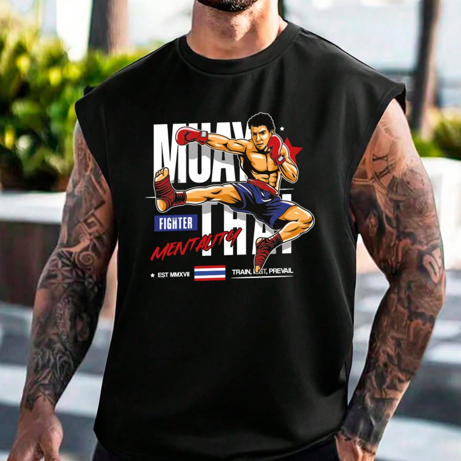 Camiseta Regata Machão Ousy Lutador Muay Thai Oversized Masculina Preto