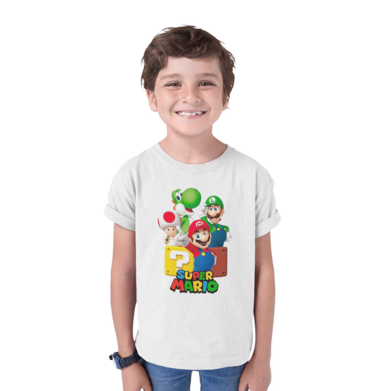 Infantil - Camiseta Manga Curta Estampada Algodão Video Game Nintendo Mario Bros