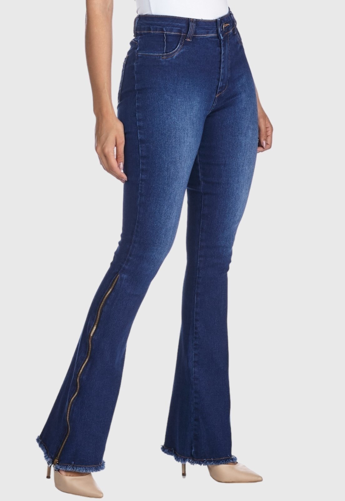 Calça Jeans HNO Jeans Flare Com Barra Desfiada Azul