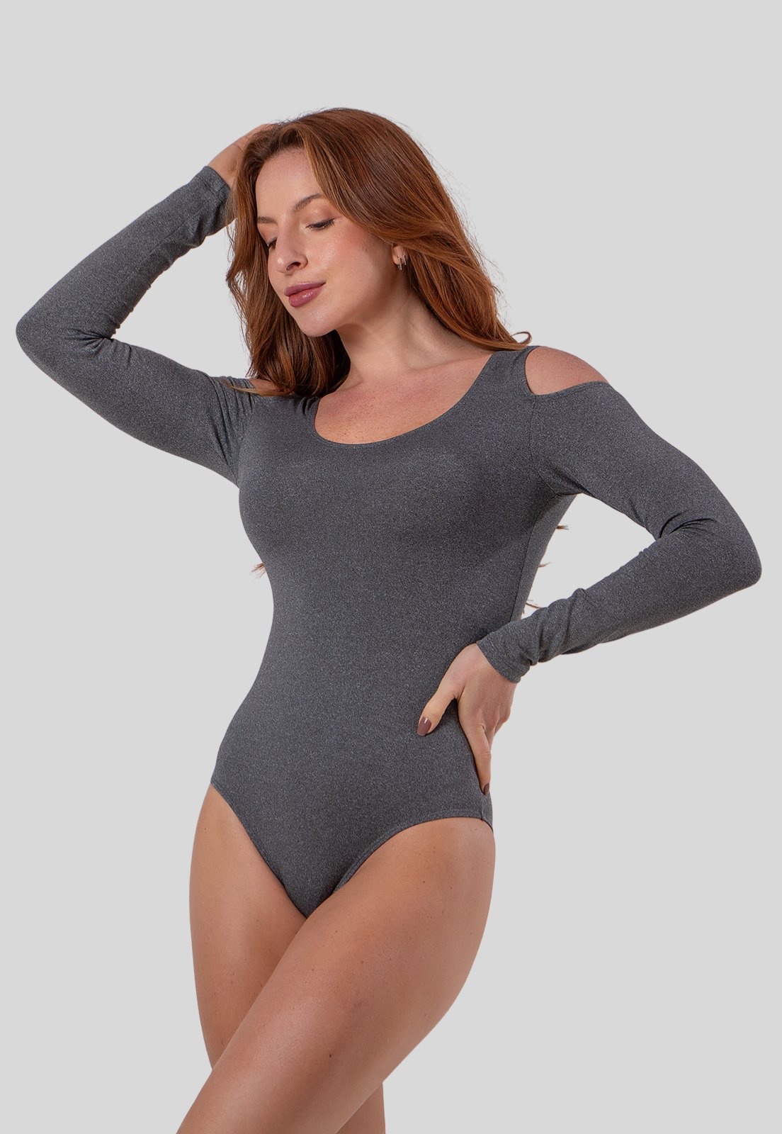 Body Feminino Buraco No Ombro Suplex Manga Comprida