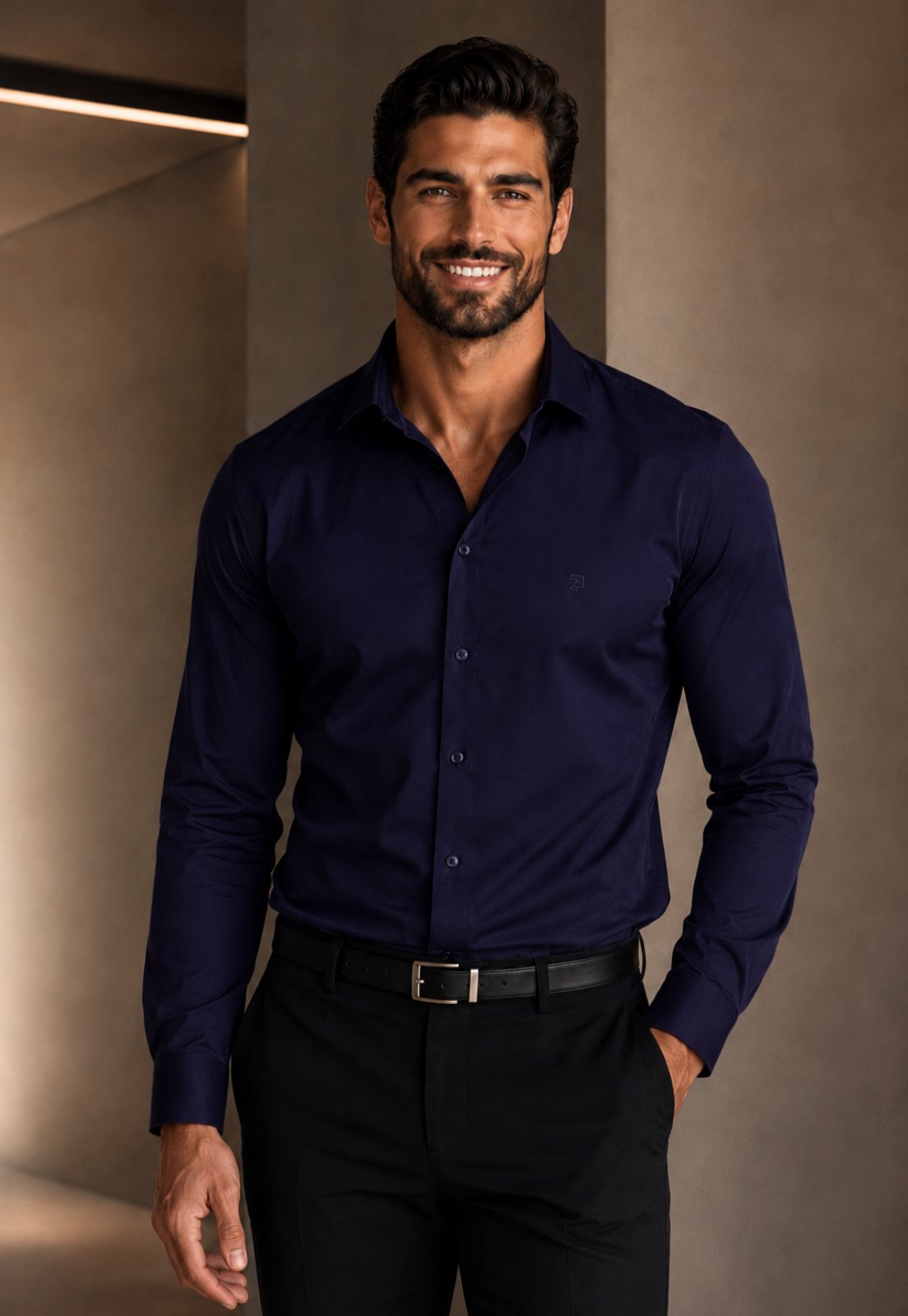 Camisa Social Slim Masculina Manga Longa