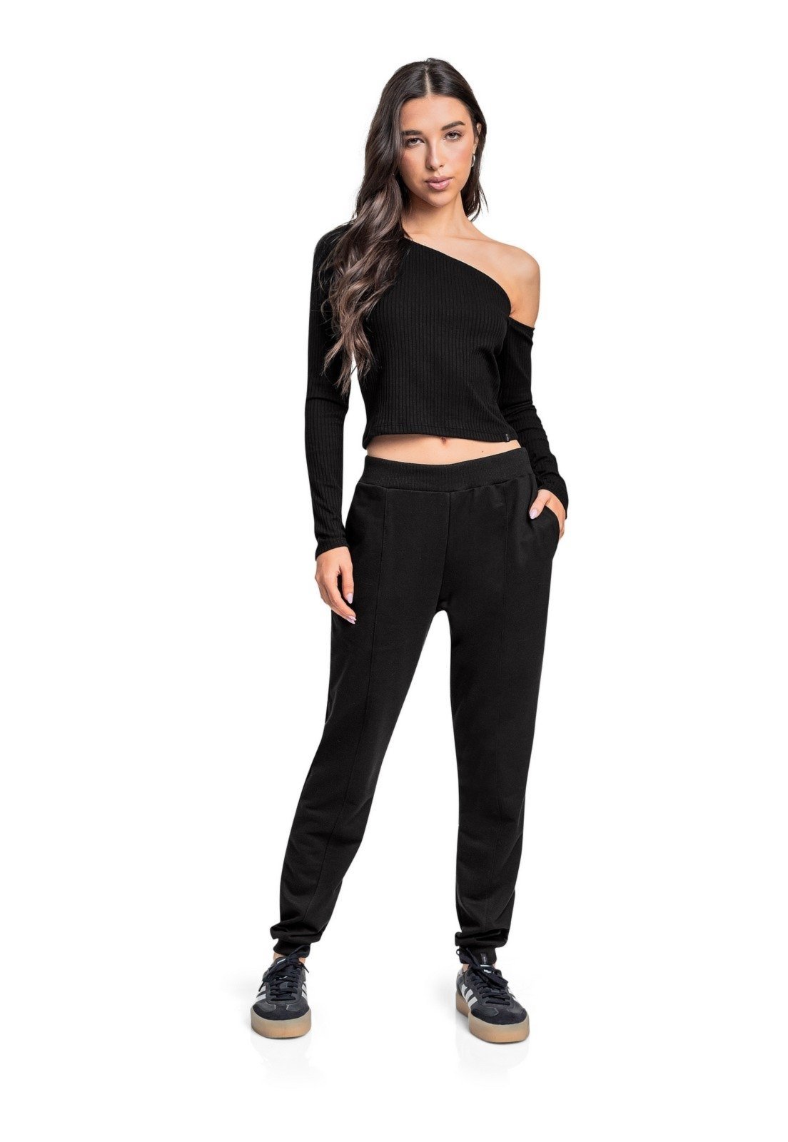 Infantil - Blusa Juvenil em Ribana Canelada Gloss Preto