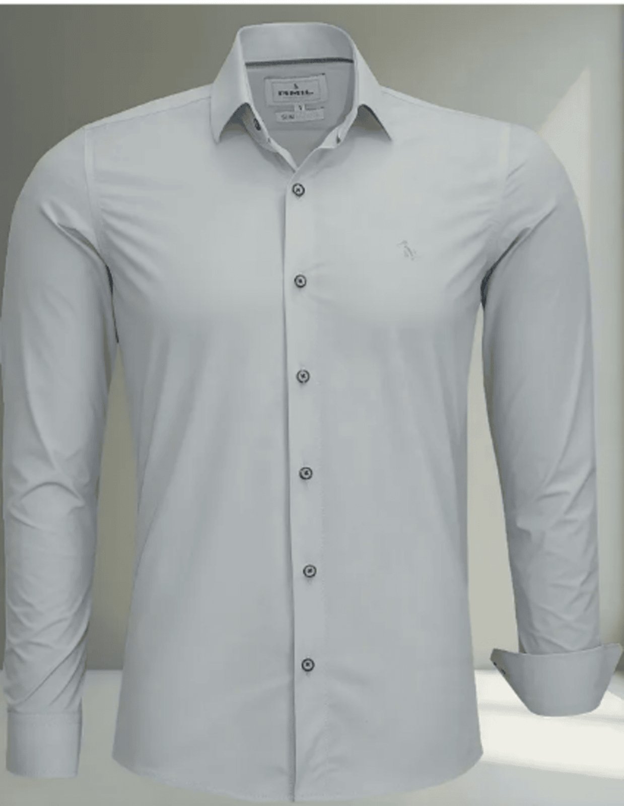 Camisa Social Amil Linked Tecido Poliamida Com Elastano Não Amassa Manga Longa Luxo Cinza