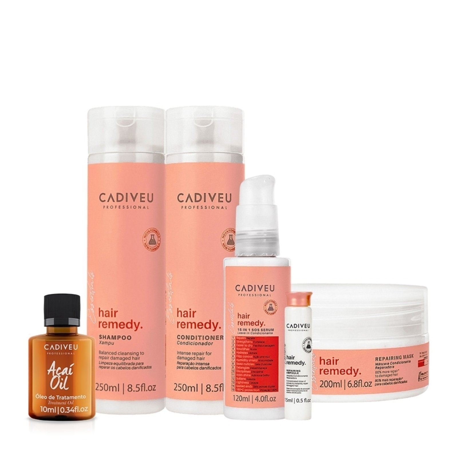 Kit Cadiveu Professional Hair Remedy Completo e Óleo 10ml (6 produtos)