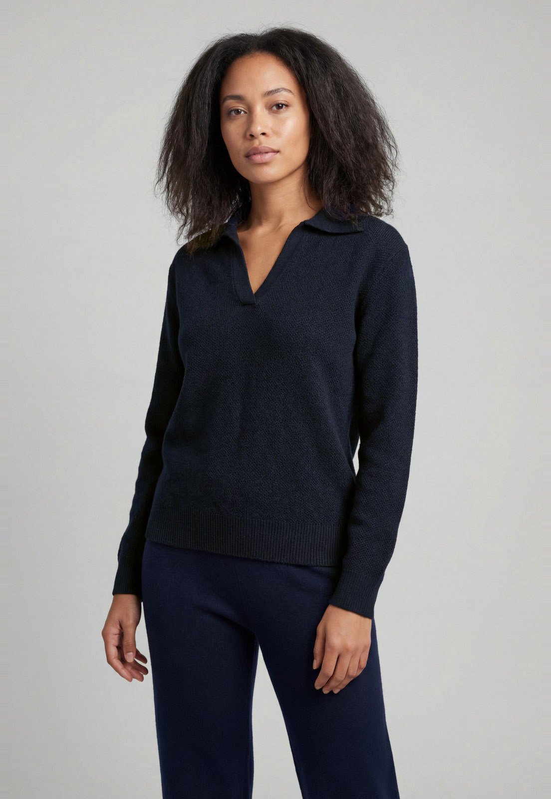 Suéter Tricot Feminino Facinelli Gola Polo Azul Marinho