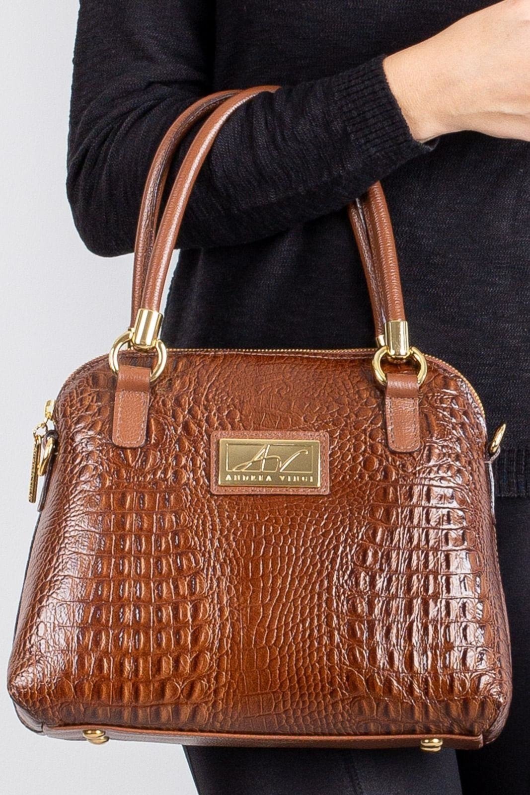 Bolsa baú de couro croco Donna Marrom