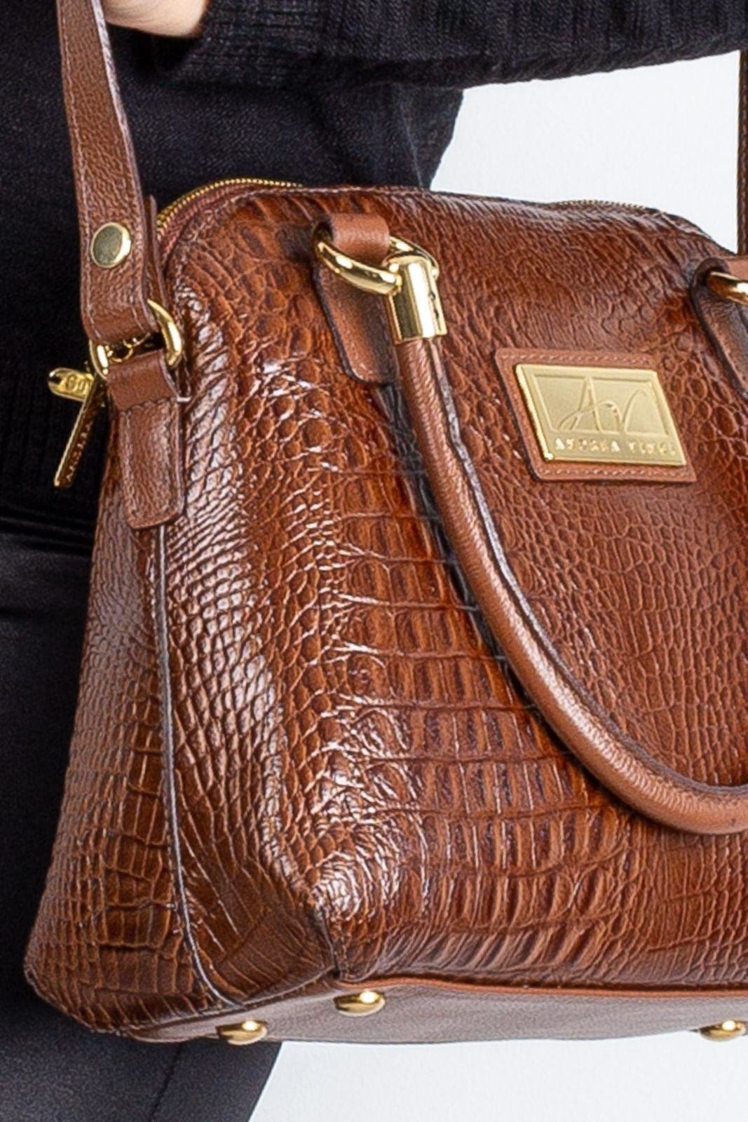 Vista 3 Bolsa baú de couro croco Donna Andrea Vinci marrom Andrea Vinci marrom