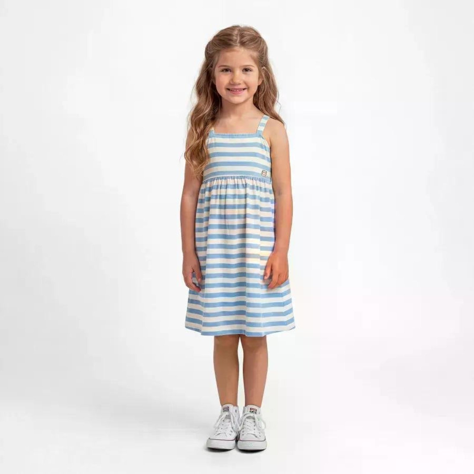 Infantil - Vestido Menina Mamãe e Mini Listrado Branco