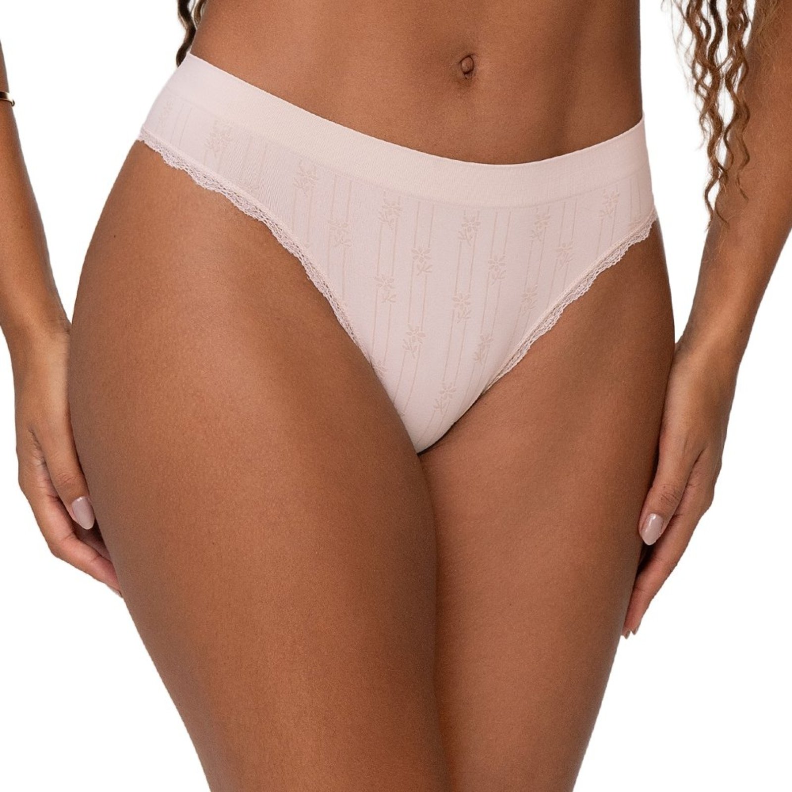 Calcinha Biquíni Anatômico Jacquard com Renda sem Costura Rosa