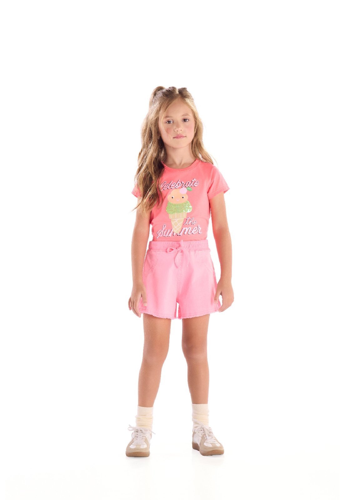 Vista 3 Infantil - Short Feminino Sarja Elastano Quimby rosa Quimby rosa