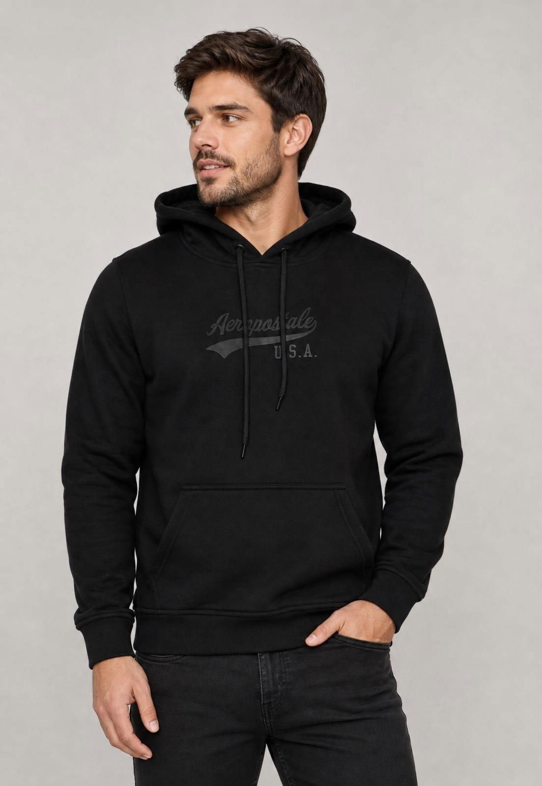 Blusa de Moletom Masculina Fechada Aeropostale Capuz Preta
