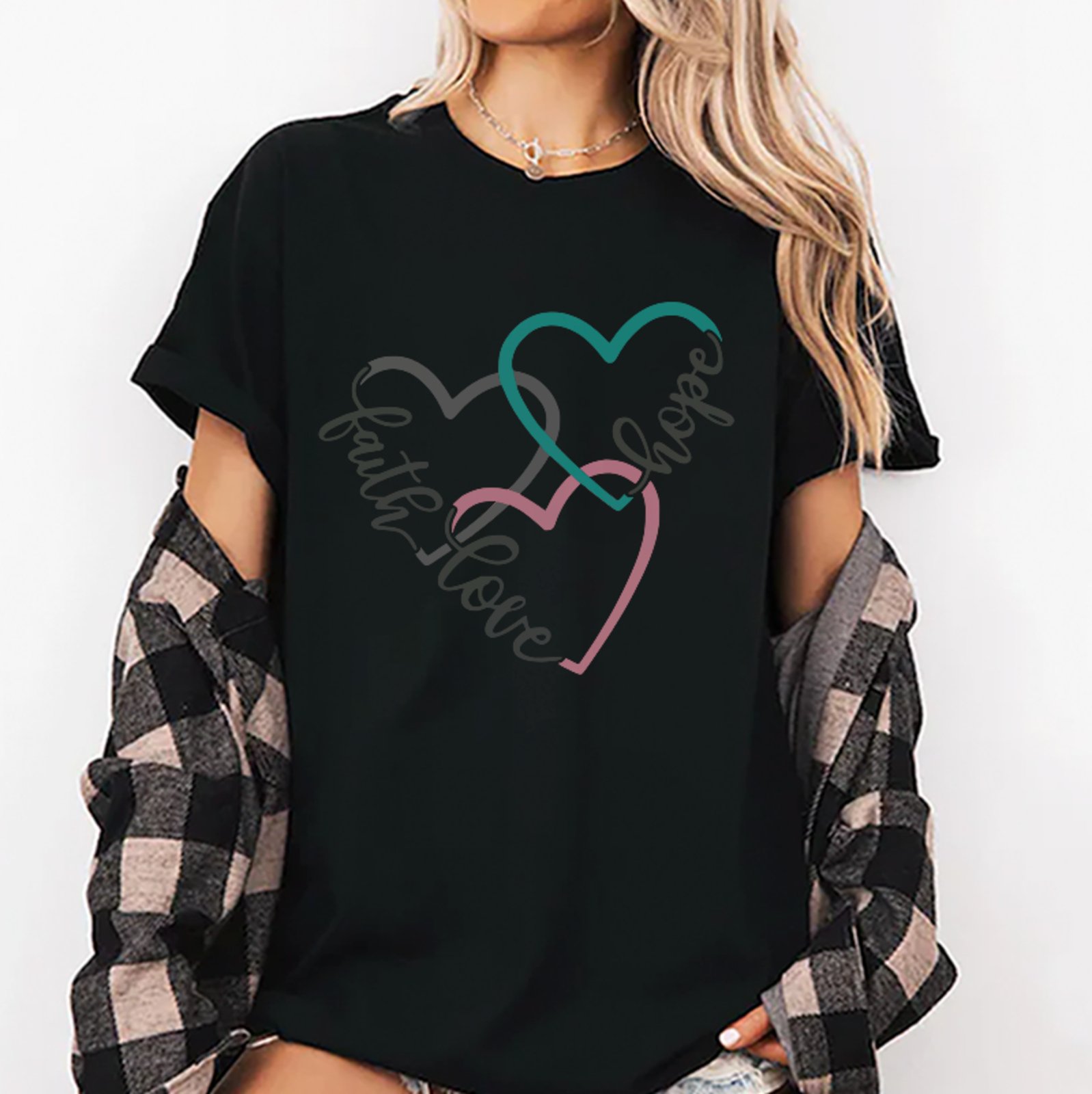 Camiseta Oversized Fé Amor Esperança Unissex Preto
