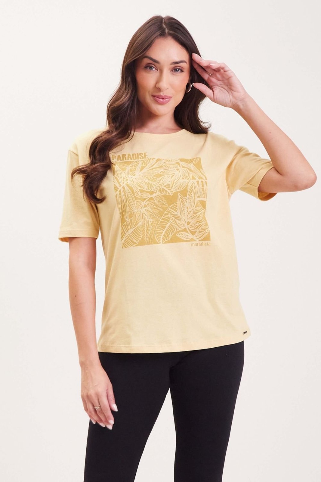 T-Shirt Feminina Folhas Marialícia Amarelo