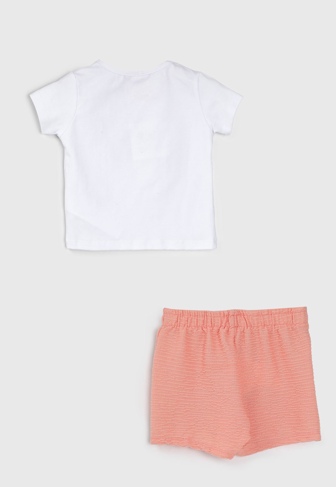 Vista 3 Conjunto Curto Kamylus Estampado Coração Branco e Coral branco coral Kamylus branco coral