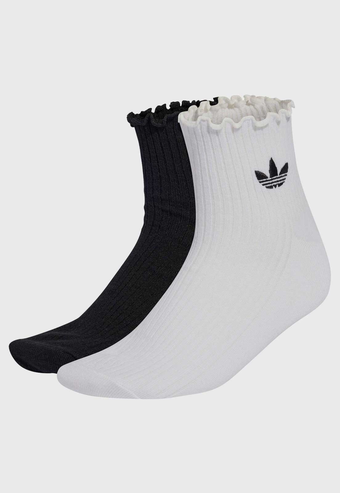 Vista 2 Kit 2 Pares de Meia Unissex adidas Originals Ruffle Cano Curto Branca branco adidas Originals branco