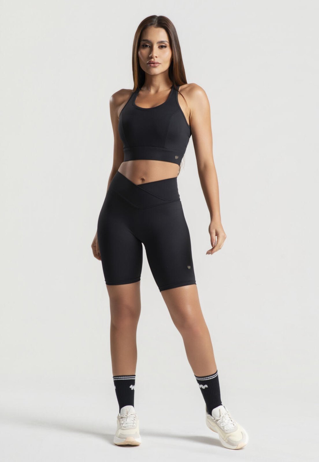 Bermuda Ciclista Fitness Com Cós Cruzado Poliamida Preta Wemood Sh006-001 Preto