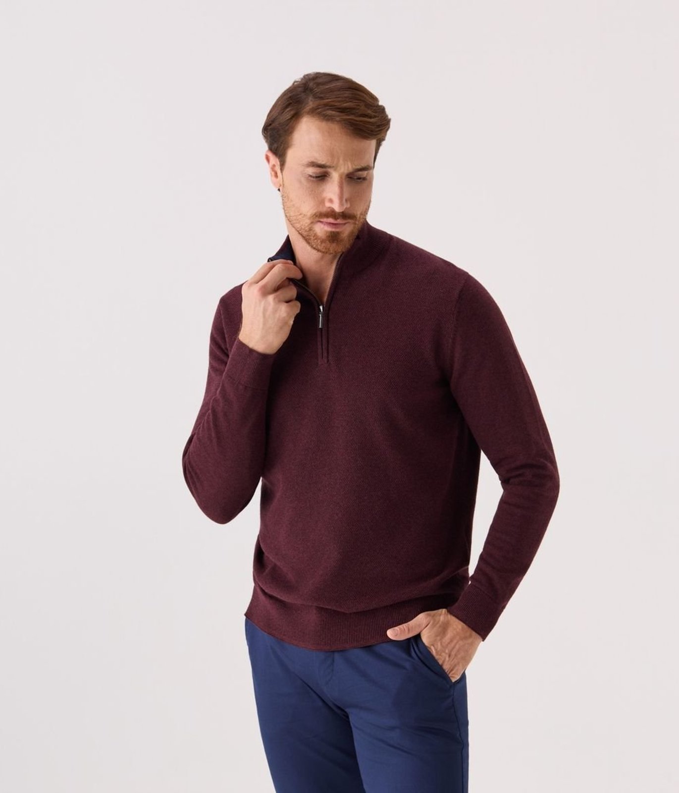 Pullover Makenji Gola Alta Ziper Painel Frente Masculino Bordo