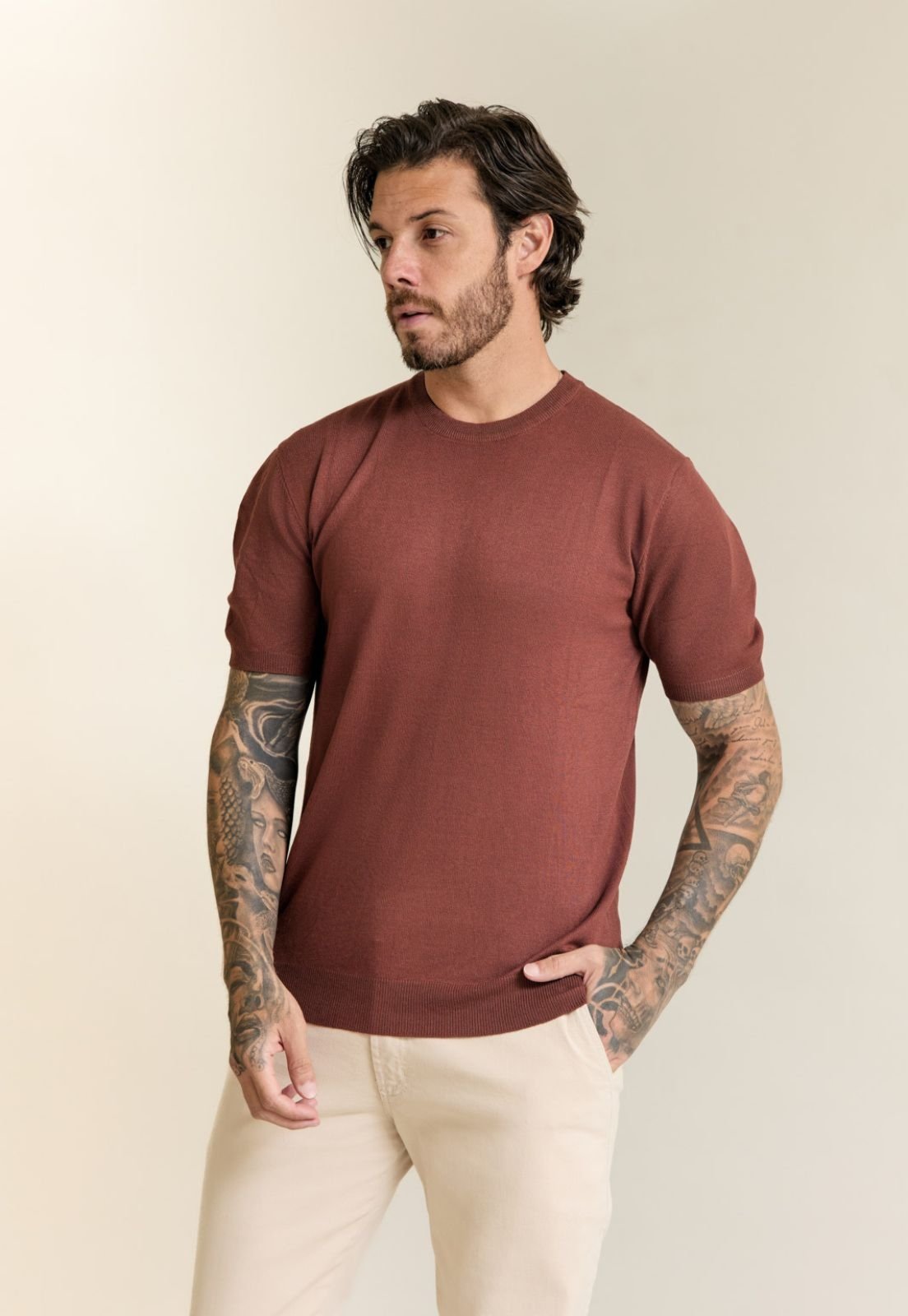 Vista 2 Camiseta Tricot Masculina Color Gola Careca Dialogo Dialogo Jeans verde Dialogo Jeans verde