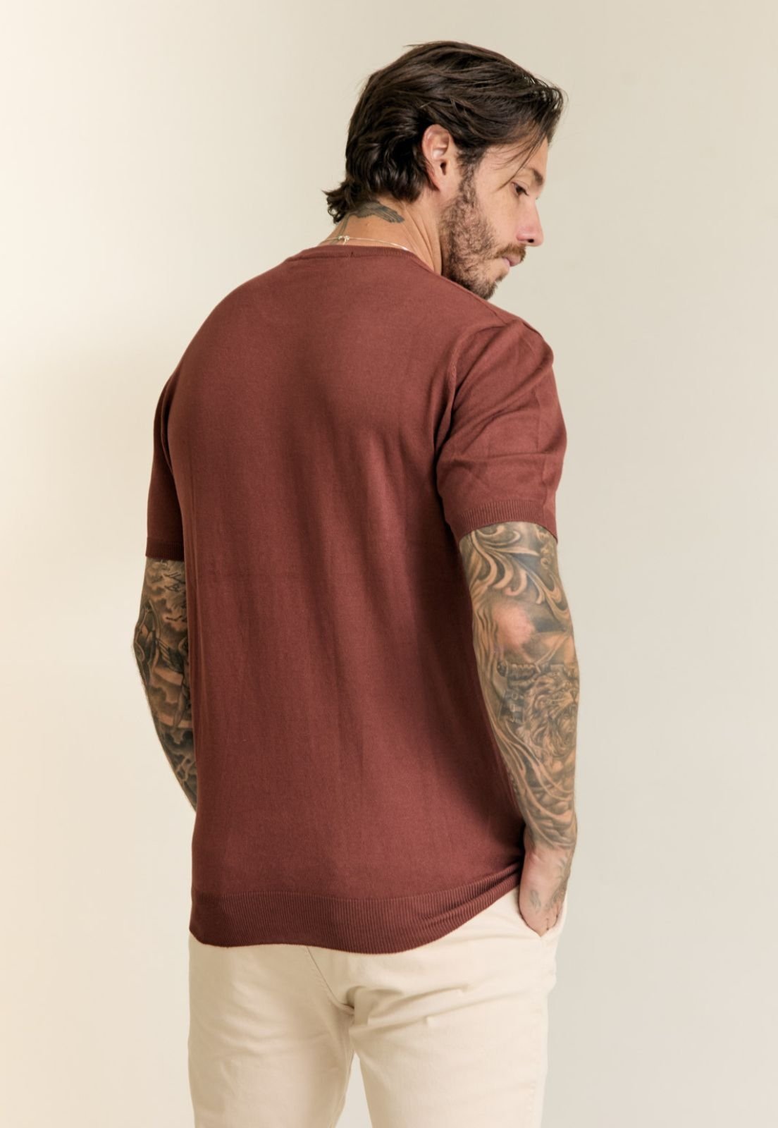 Vista 3 Camiseta Tricot Masculina Color Gola Careca Dialogo Dialogo Jeans verde Dialogo Jeans verde