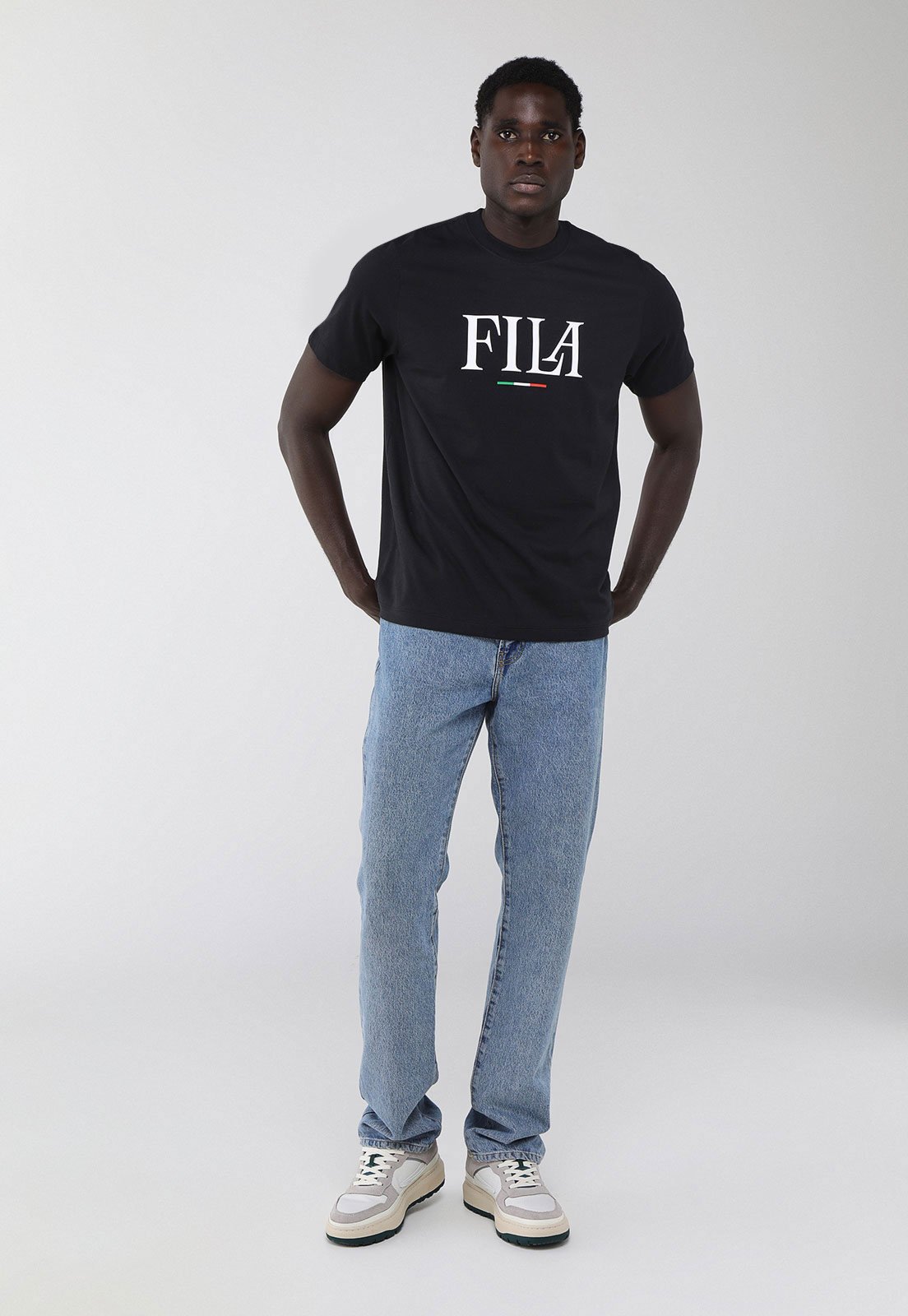 Vista 3 Camiseta Masculina Fila Italy Le Preta preto Fila preto