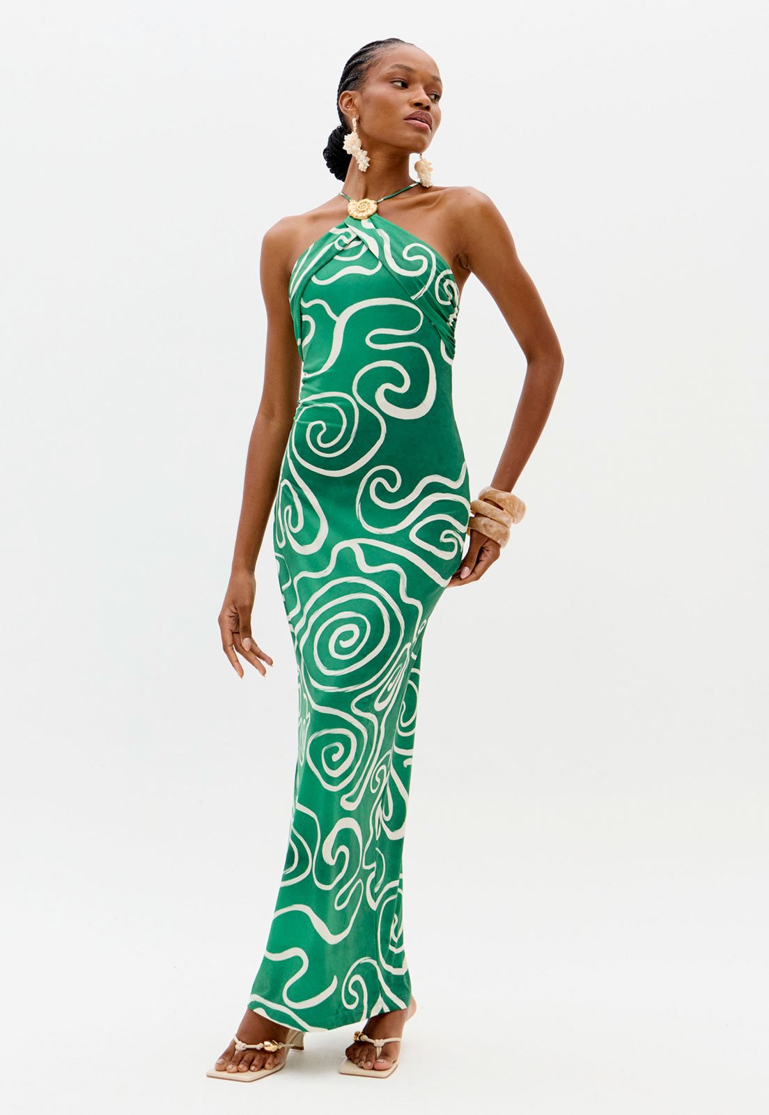 Vista 2 Vestido Feminino Lança Perfume Frente Única Super Midi verde Lança Perfume verde
