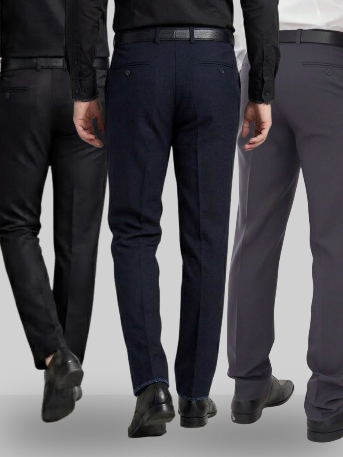 KIT Masculino 3 Peças - Calça Social Azul Marinho, Preta e Cinza Escuro