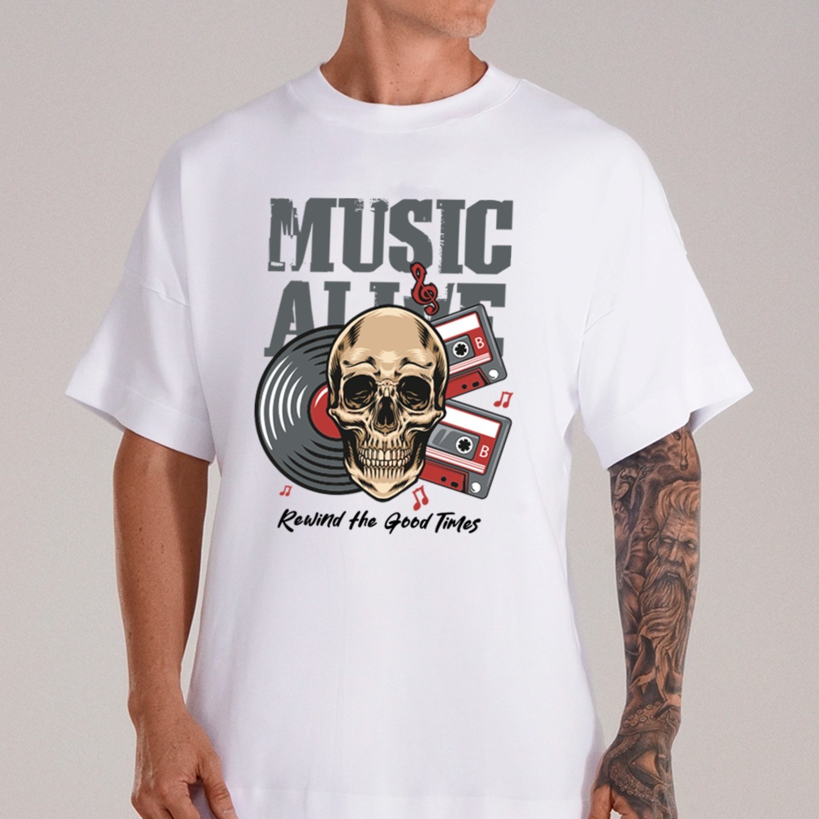 Vista 2 Camiseta Ousy Streetwear Music Alive Good Times Oversized Unissex branco ousy branco