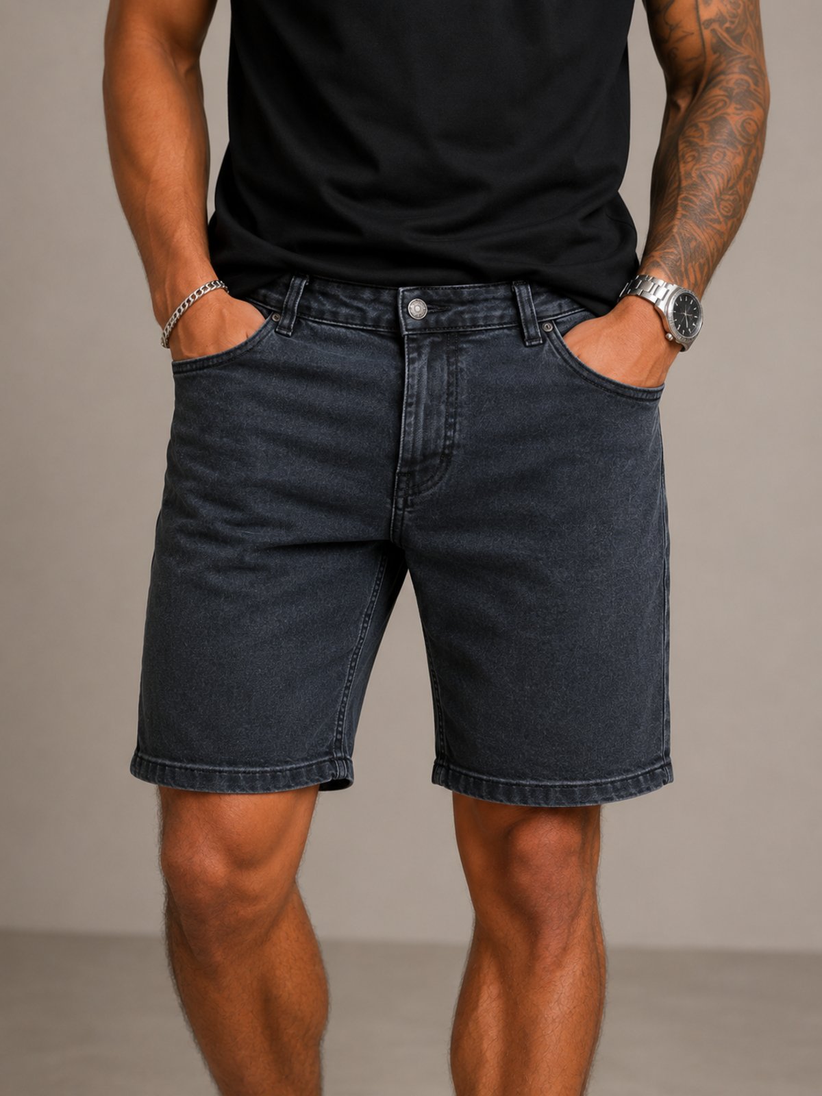 Bermuda Jeans Masculina Grafite 5 Estilos Lavagem Marmorizada Premium
