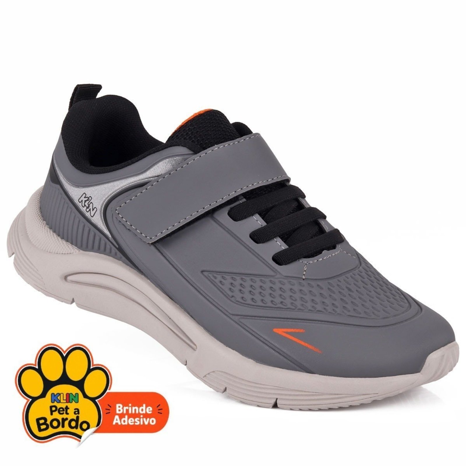 Infantil - Tênis Escolar Klin New Sport Cinza Calce Fácil com Elástico - Grafite