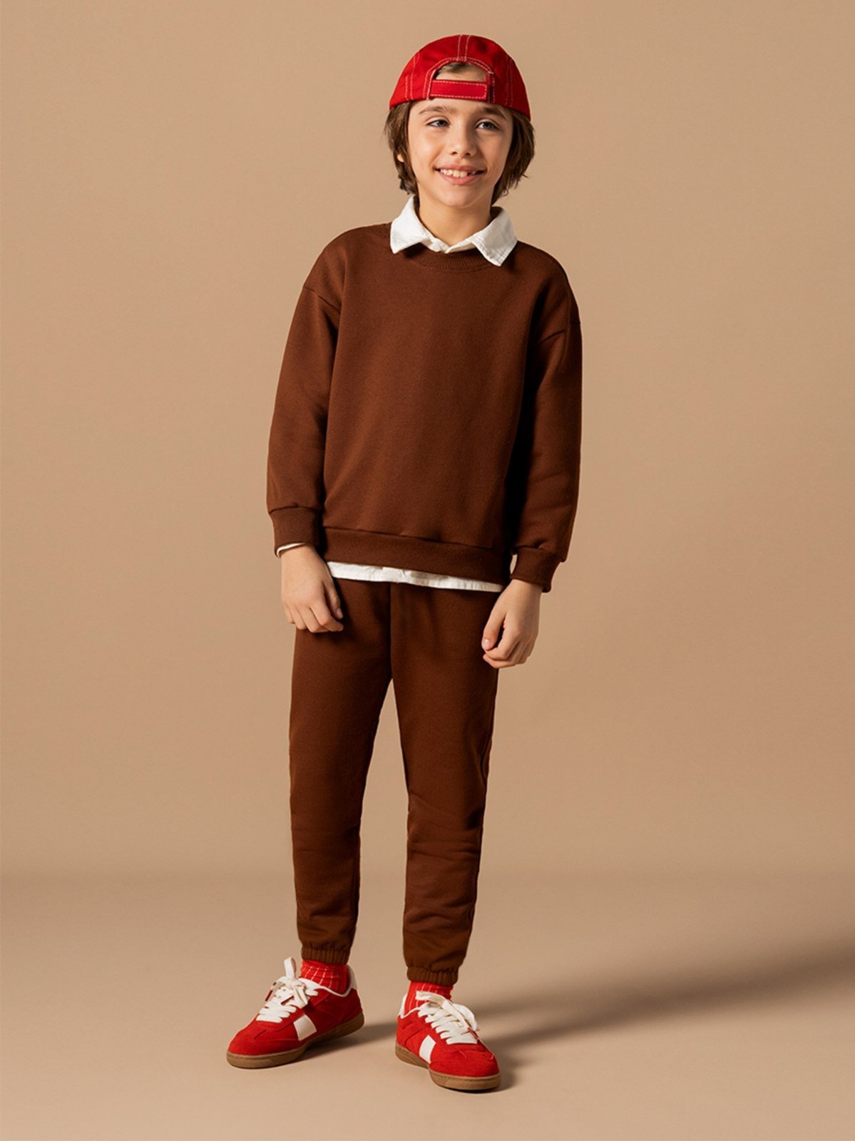Infantil – Conjunto Bugbee Moletom Menino Blusa Manga Longa Gola Redonda Calça Marrom Cacau