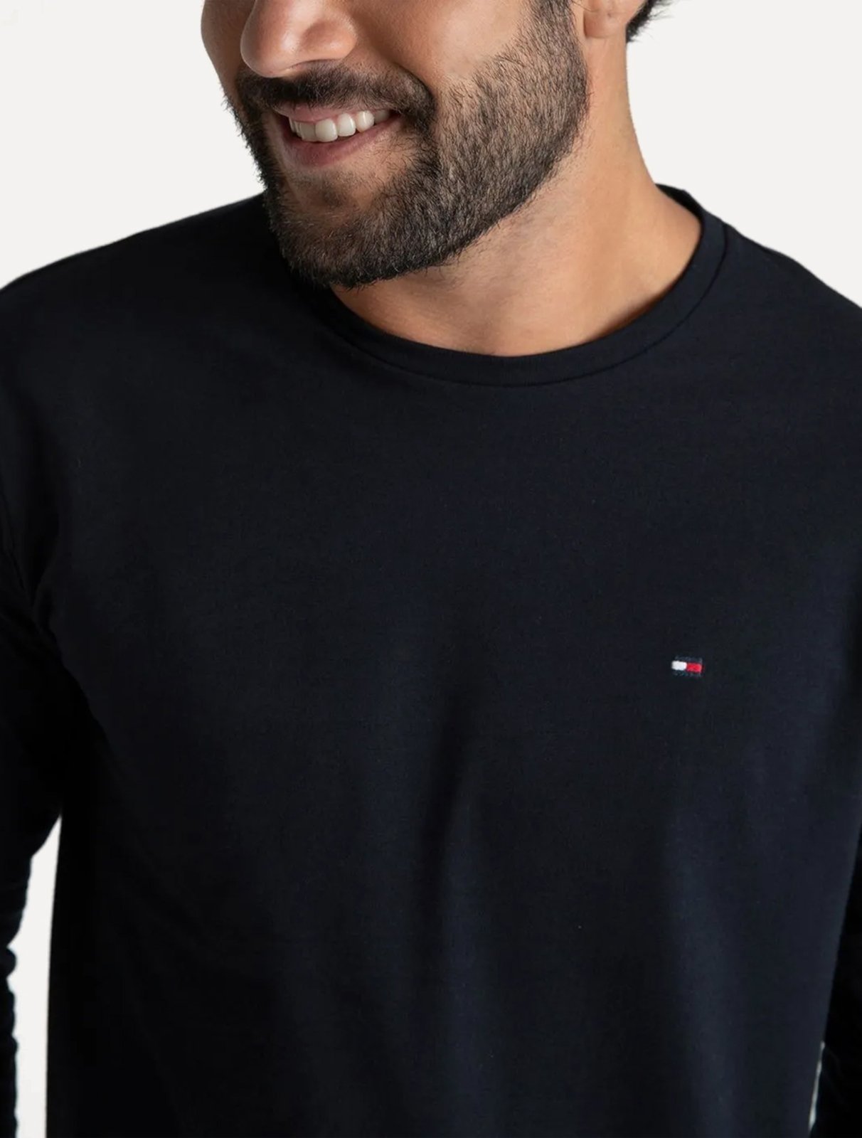 Vista 3 Camiseta Tommy Hilfiger Masculina Manga Longa Essential Cotton azul marinho Tommy Hilfiger azul marinho